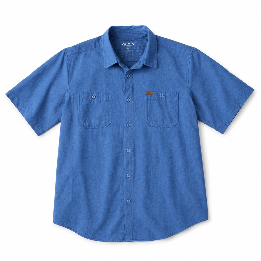 Orvis Mens Blue Short Sleeve Button Down Shirt XXL Mesh Yoke 1494392